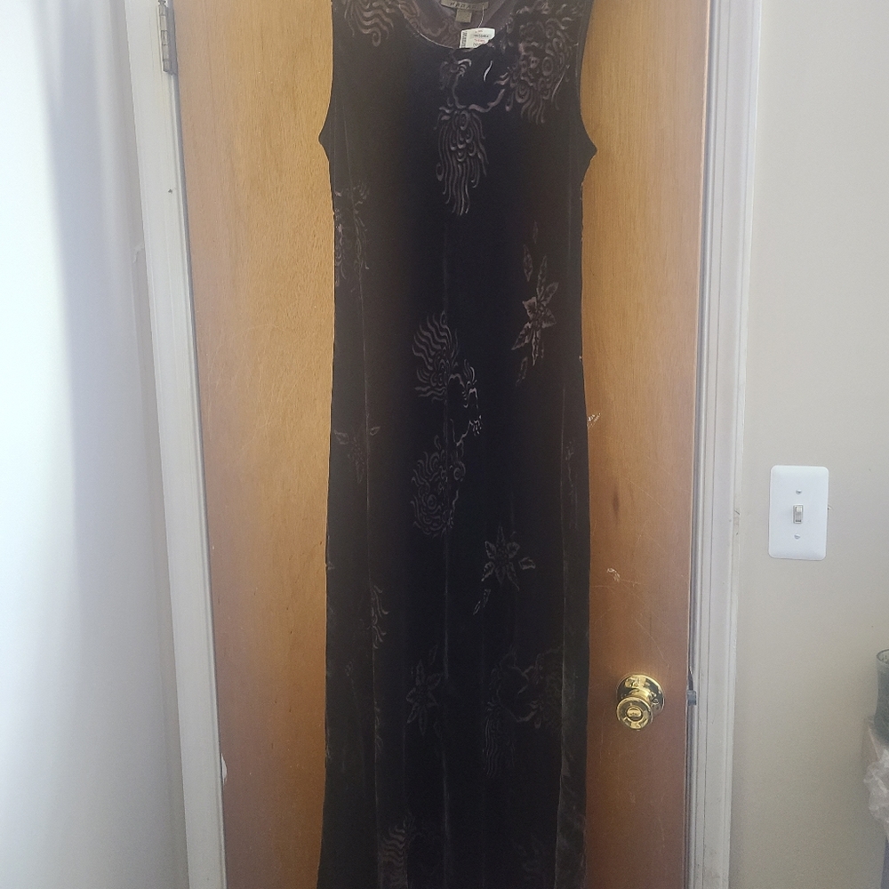 Harari brown silk velvet guardian Lion large long dress nwt